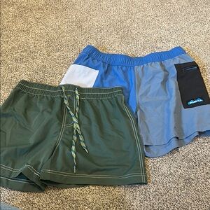 Kavu Dual Pack Athletic Shorts in Green and Blue